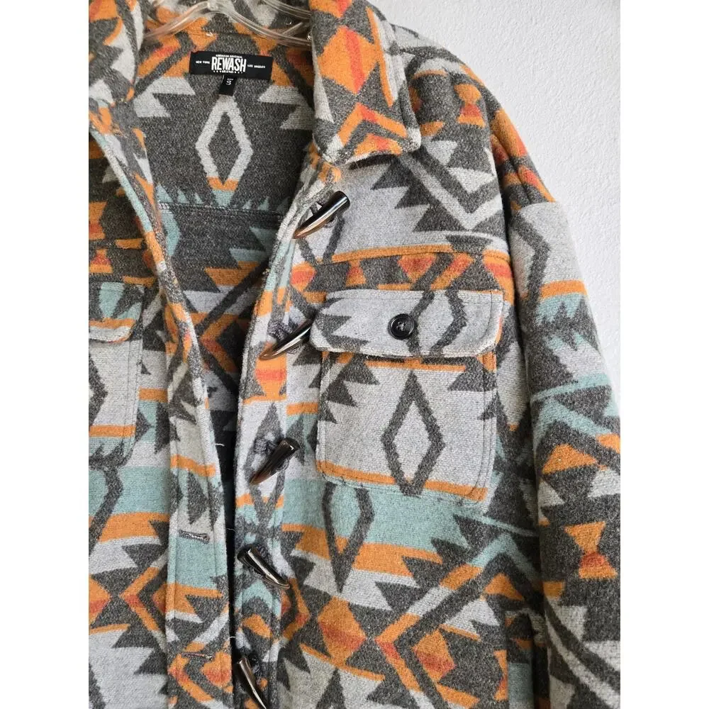 Rewash NWT Aztec Southwestern Toggle Button Wool Blend Shirt Jacket Shacket S - Picture 3 of 9